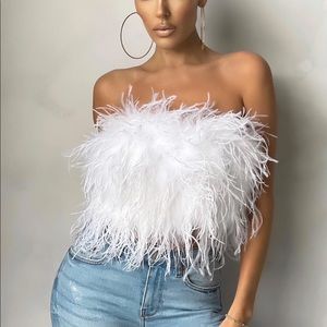 Club L - White Feather Bandeau Crop Top - Dream Daze - White - US 8